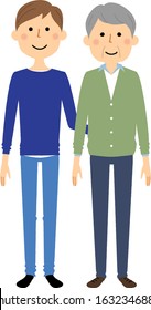 Illustration of elderly and caregiver.