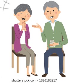It is an illustration of an elderly couple chatting.