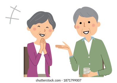 It is an illustration of an elderly couple chatting.