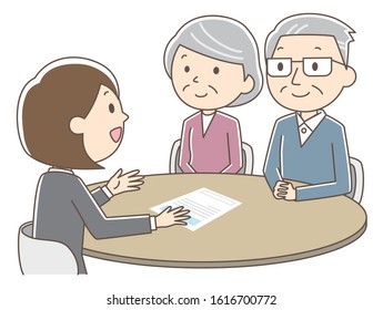 Illustration of elderly couple coming to consultation.