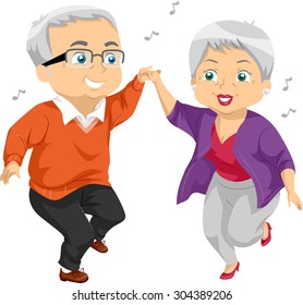 Illustration of an Elderly Couple Dancing at a Party