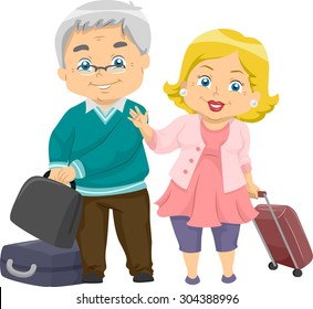 Illustration of an Elderly Couple Going for a Trip