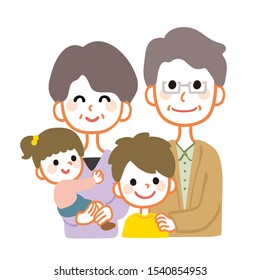 Illustration of an elderly couple and grandchild