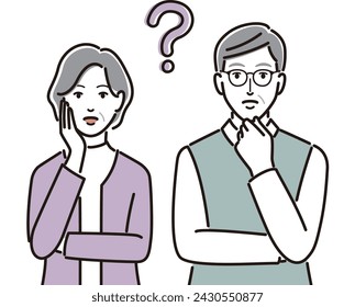 Illustration of an elderly couple having doubts