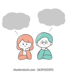 Illustration of an elderly couple with a hazy speech bubble coming out of their heads