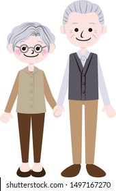 Illustration of an elderly couple holding hands