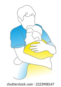 Illustration of elderly couple hugging each other on white background