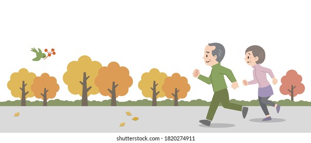 Illustration of an elderly couple jogging