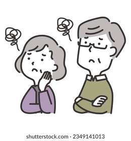 Illustration of an elderly couple looking up obliquely and distressed
