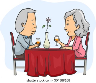 Illustration of an Elderly Couple Out on a Romantic Date