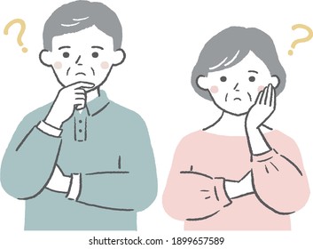 Ilustración de una pareja de ancianos pensando.
