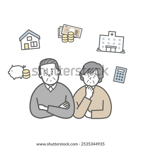 Illustration of an elderly couple thinking about retirement