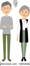 Es una ilustración de una pareja de ancianos en problemas.
