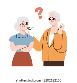 Illustration of an elderly couple in trouble. Flat vector illustration isolated on white background