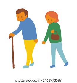 illustration of elderly couple walking together