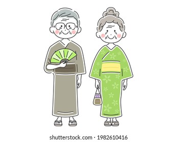 
Illustration of an elderly couple wearing a yukata.