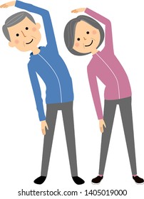 It is an illustration of an elderly couple who exercises.