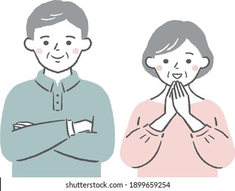 Illustration of an elderly couple whose problems have been solved.