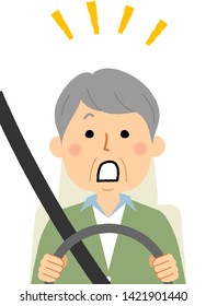 An illustration of an elderly driver driving dangerously.