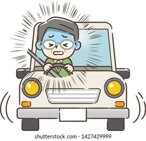 Illustration of an elderly driver driving dangerously.