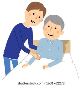 Illustration Of The Elderly Going To Bed.