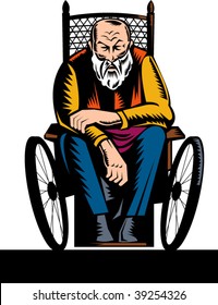 illustration of an elderly handicapped man sitting on wheelchair