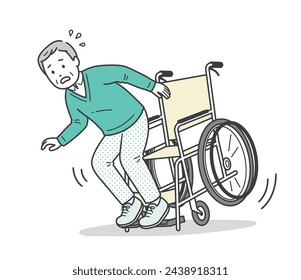 Illustration of an elderly man about to fall in a wheelchair