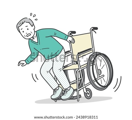 Illustration of an elderly man about to fall in a wheelchair