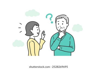 Illustration of an elderly man being greeted by a young woman but forgetting who it is