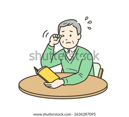 Illustration of an elderly man with blurred vision rubbing his eyes