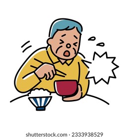 It is an illustration of an elderly man choking on soup.Easy-to-use vector material.