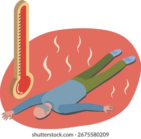 Ilustración de un hombre mayor que colapsa de golpe de calor