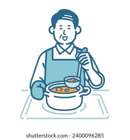 Ilustración de un anciano cocinando