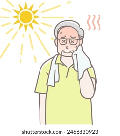 Illustration of an elderly man dizzy from heat stroke