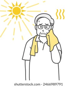 Illustration of an elderly man dizzy from heat stroke