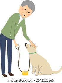 Illustration of elderly man and dogs.