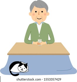 Illustration of an elderly man drinking tea.