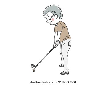 Ilustración de un anciano con un chofer entrando a un campo de golf.