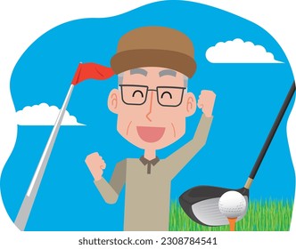 Illustration of an elderly man enjoying golf