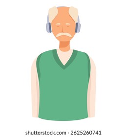 Illustration of an elderly man enjoying music with overear headphones in a relaxed mood