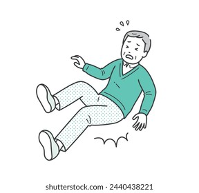 Illustration of an elderly man falling and falling on his butt