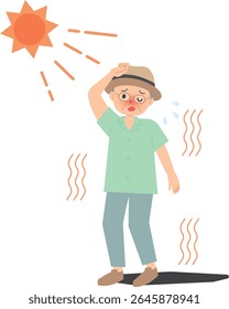 An illustration of an elderly man feeling hot.