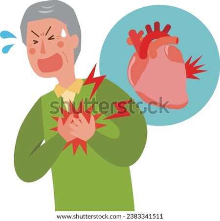 Illustration of an elderly man feeling pain in his heart