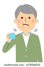 Illustration of an elderly man gargle.