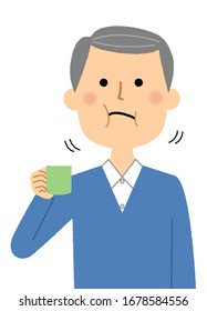 Illustration of an elderly man gargle.