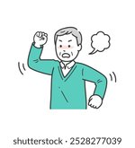 Illustration of an elderly man getting angry and raising his fist