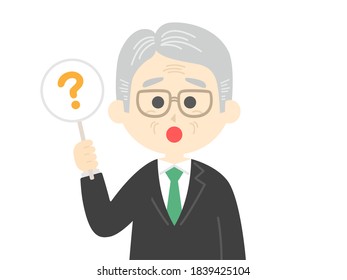 Illustration of an elderly man giving a question mark.