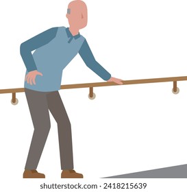 Illustration of an elderly man going up a slope holding a handrail