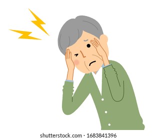 Illustration of an elderly man with a headache.