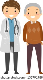 Illustration of an Elderly Man with his Doctor